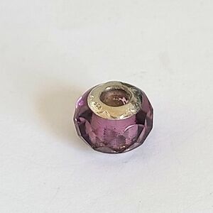 Vintage Sterling Silver Italy Purple Murano Glass Bead Charm Bracelet Accessory